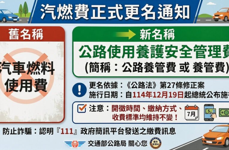 汽燃費已更名「公路養管費」，豐原監理站提醒認明「111」簡訊嚴防詐騙