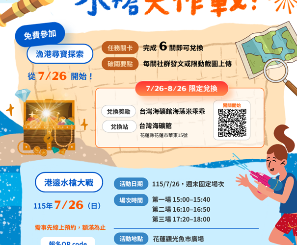 「海派玩家」夏日開戰！花蓮漁港尋寶探索、水槍大作戰7月26日熱鬧登場