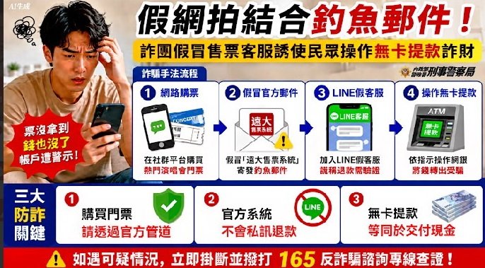 搶演唱會門票慘中「連環計」！Threads假讓票＋釣魚信　假客服誘無卡提款騙走3.6萬
