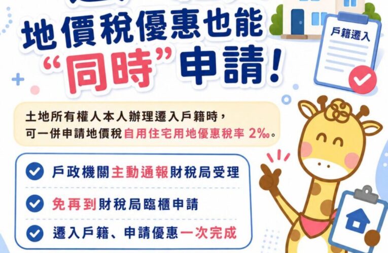「遷戶籍」與「申辦地價稅優惠自用稅率」可同時辦理