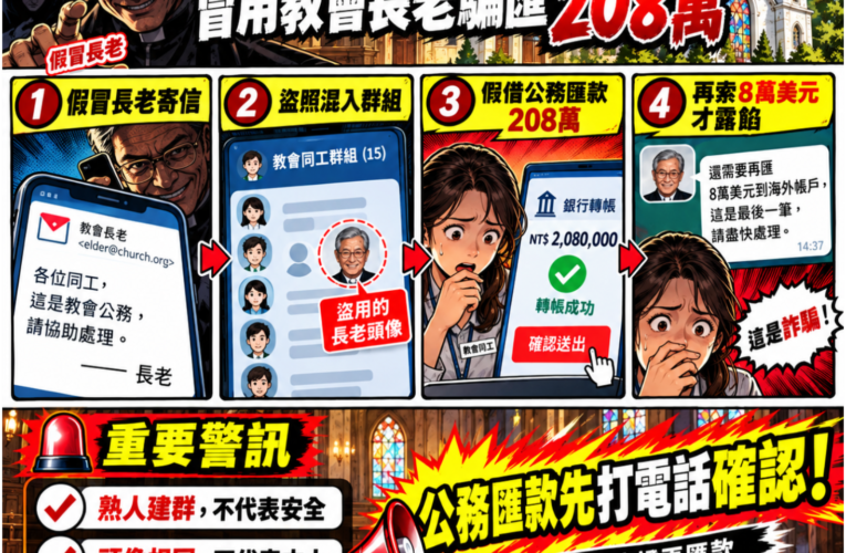 假長老混入教會LINE群組！詐團騙走208萬　警銀聯手急攔198萬