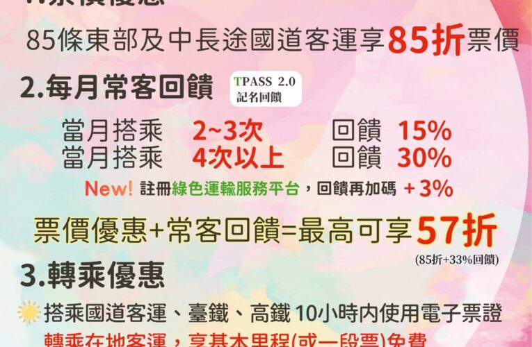 光復連假搭乘公共運輸　票價最高57折優惠