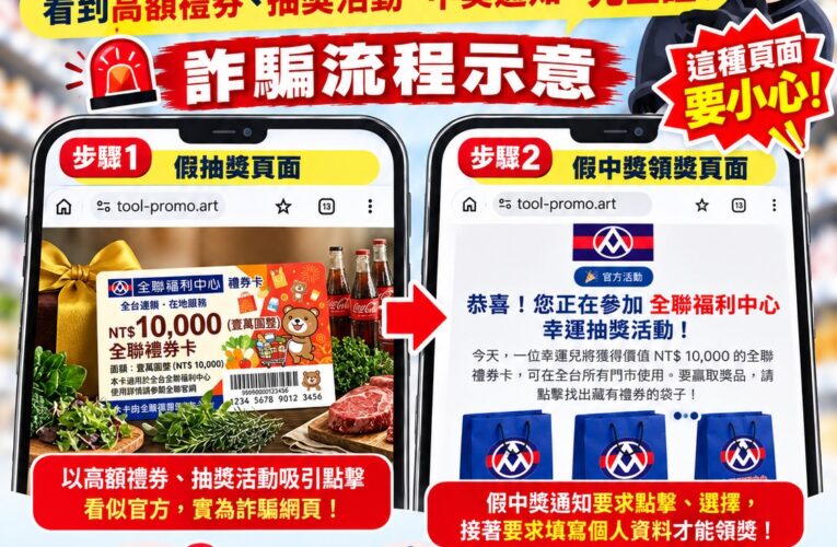 颱風天詐團照騙！假全聯「萬元禮券」抽獎再現　刑事局急示警